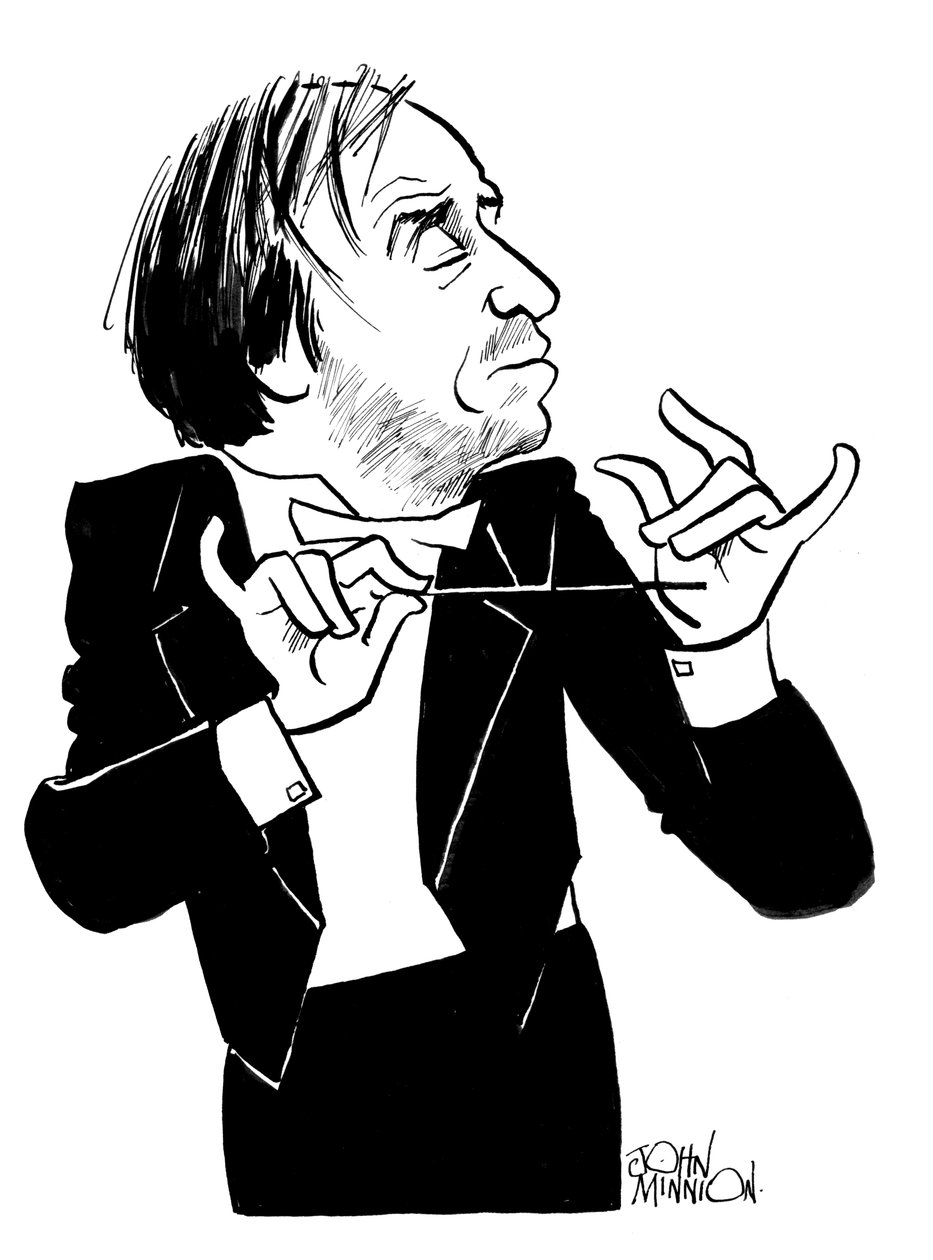 Valery Gergiev karikatyr, rysk dirigent och operachef: b av John Minnion