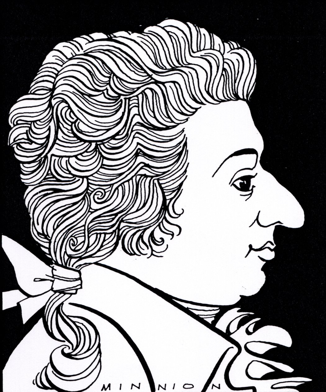 Wolfgang Amadeus Mozart - karikatyr av John Minnion