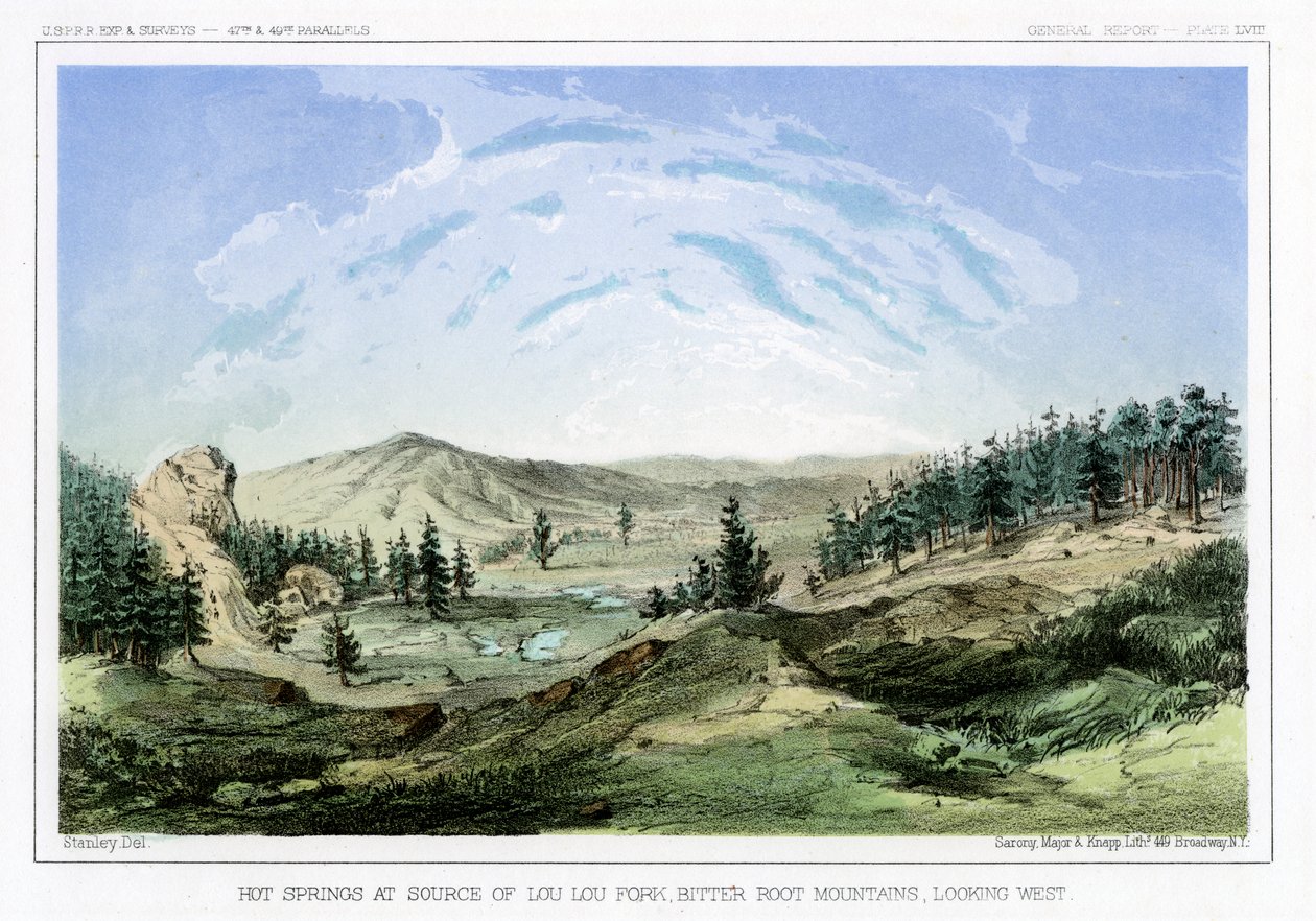 Heta källor vid deras källa i Lou Lou Fork, Bitterroot Mountains, Montana, USA, 1856. av John Mix Stanley