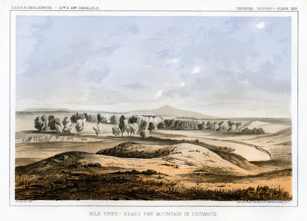 Milk River, med Bears Paw Mountain i fjärran, Montana, USA, 1856. av John Mix Stanley