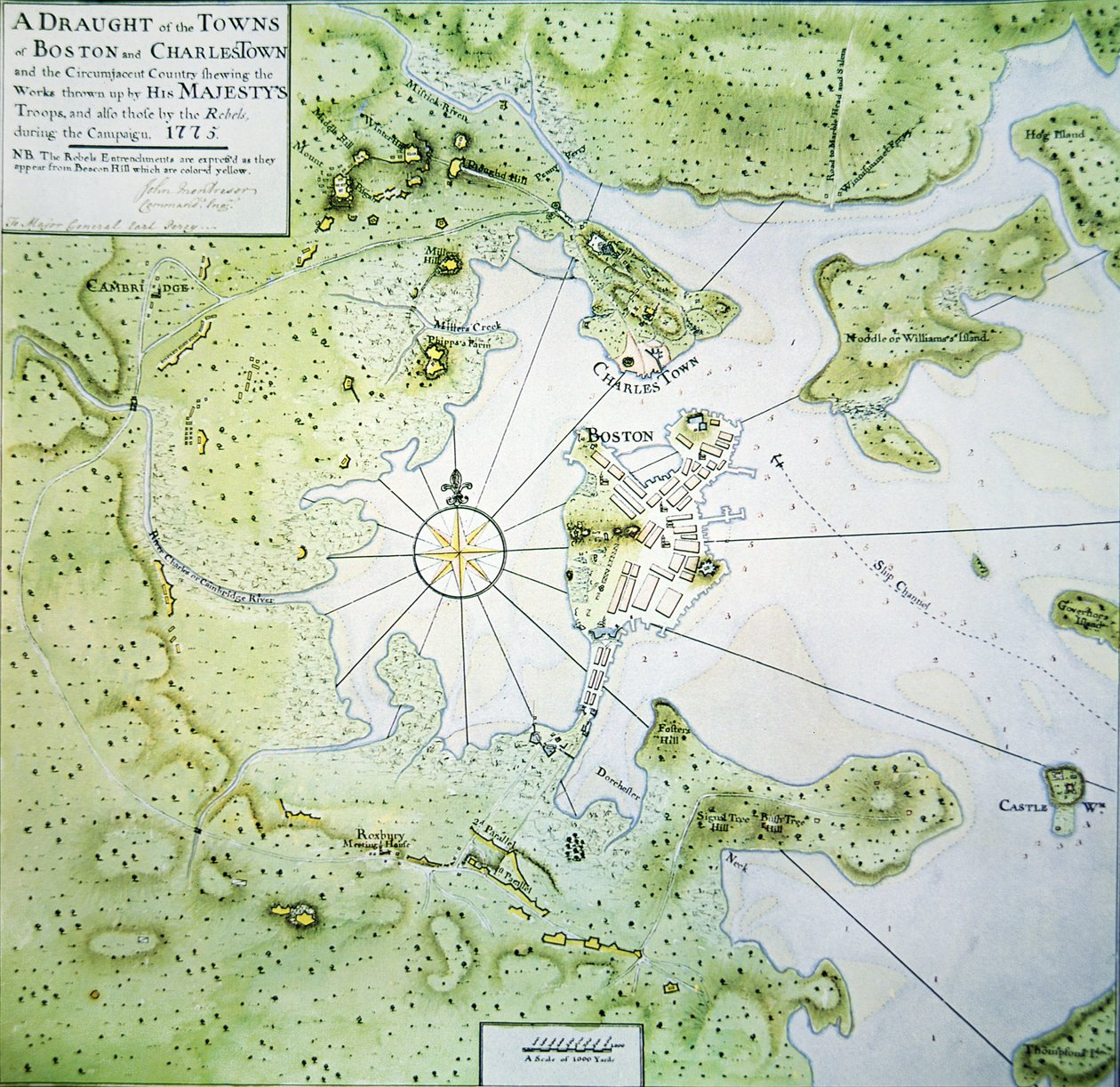 Karta över Boston och Charlestown av John Montresor