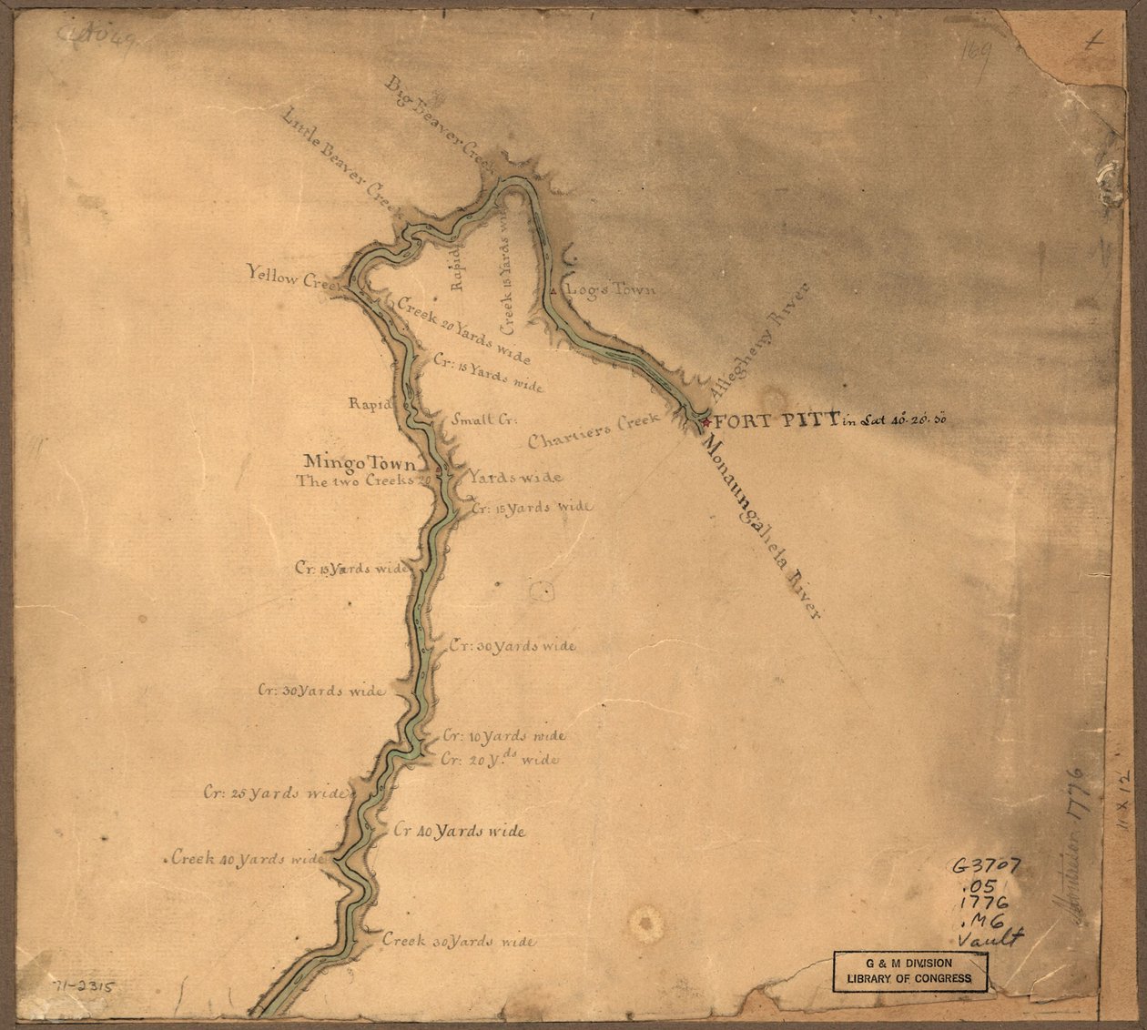 (Karta över Ohiofloden från Fort Pitt. LOC gm71002315 av John Montresor