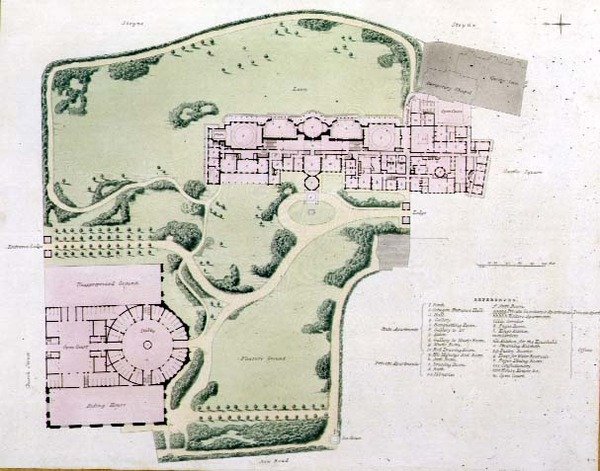 The Plan of the Royal Pavilion som färdigställdes av Nash 1822 från "Views of the Royal Pavilion, Brighton" av John Nash av John Nash
