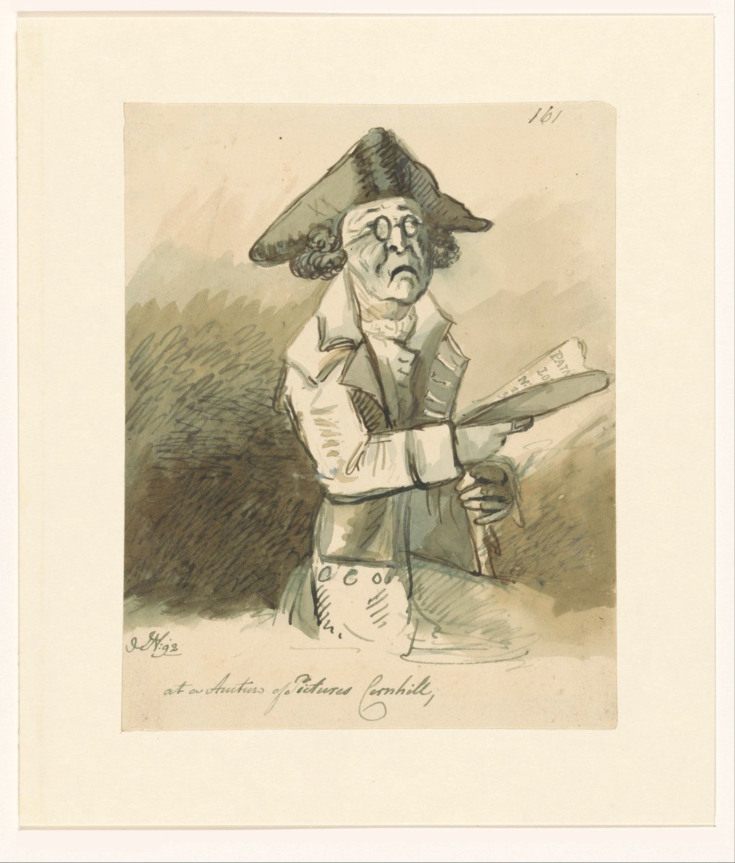 Man på en målningsauktion På en auktion av bilder Cornhill (titel på objekt) av John Nixon (signed by artist)