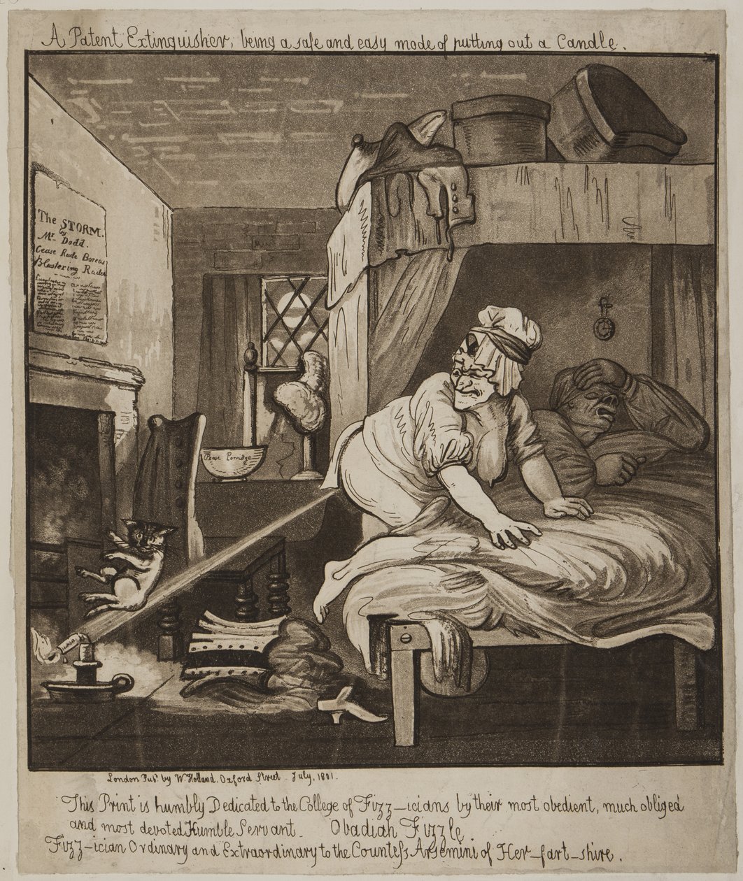 En patentsläckare, som är ett säkert och enkelt läge Att släcka ett ljus, 1801 (akvatint) av John Nixon