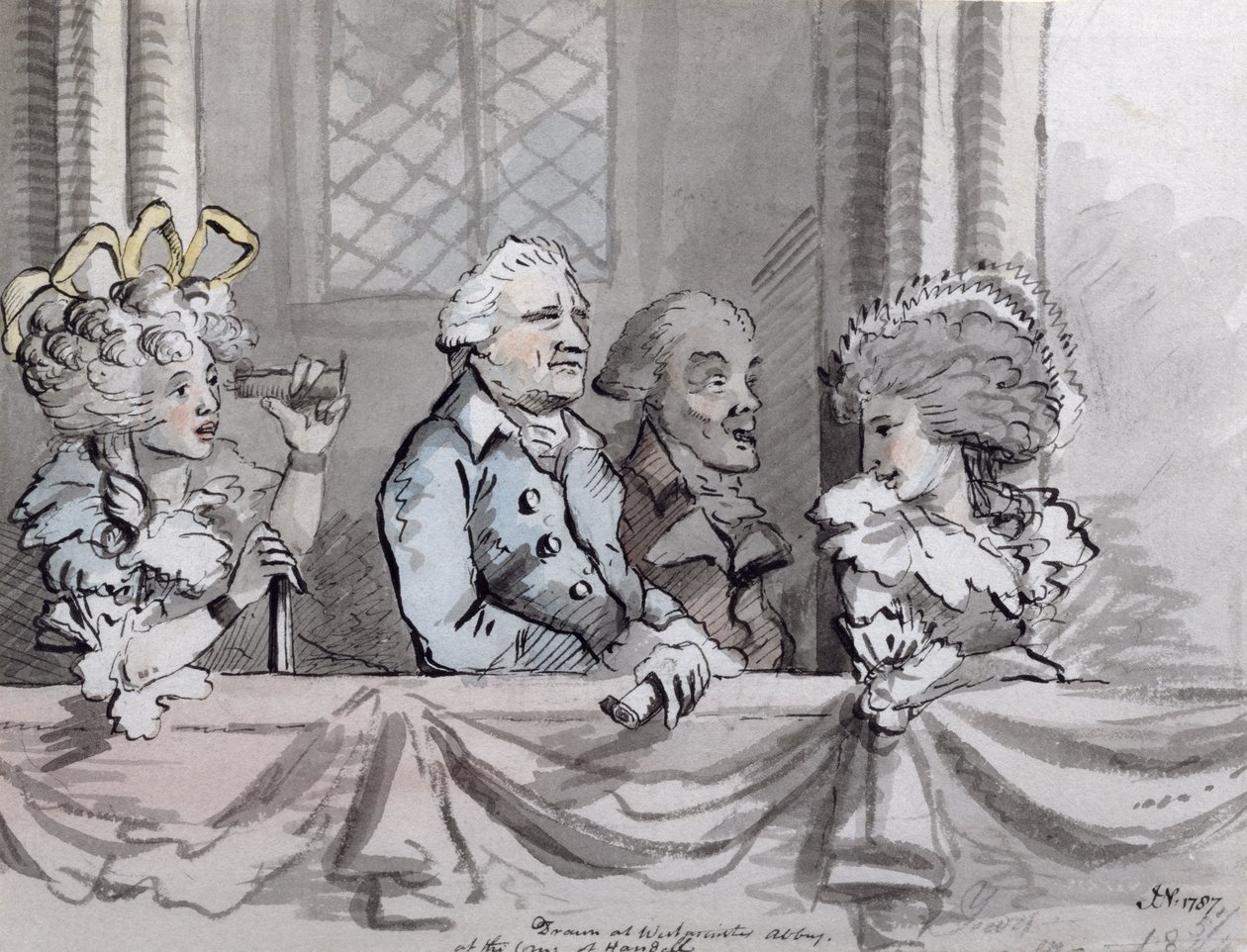 Karikatyr av publiken vid minnet av Händels i Westminster Abbey, 1787 (bläck och akvarell) av John Nixon
