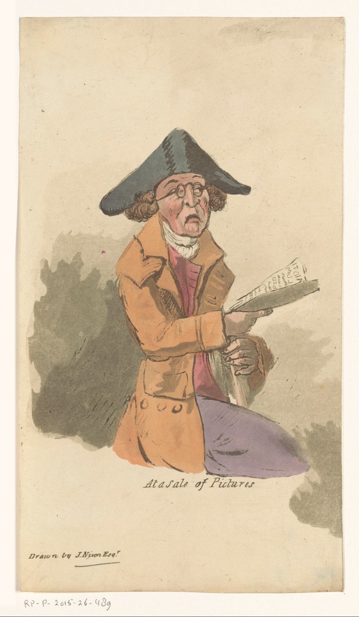 Man på en målningsauktion Vid försäljning av bilder (titel på objekt) av John Nixon