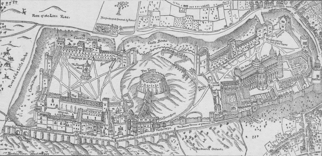 Nordens utsikt över Windsor Castle, 1607. 1895 av John Norden