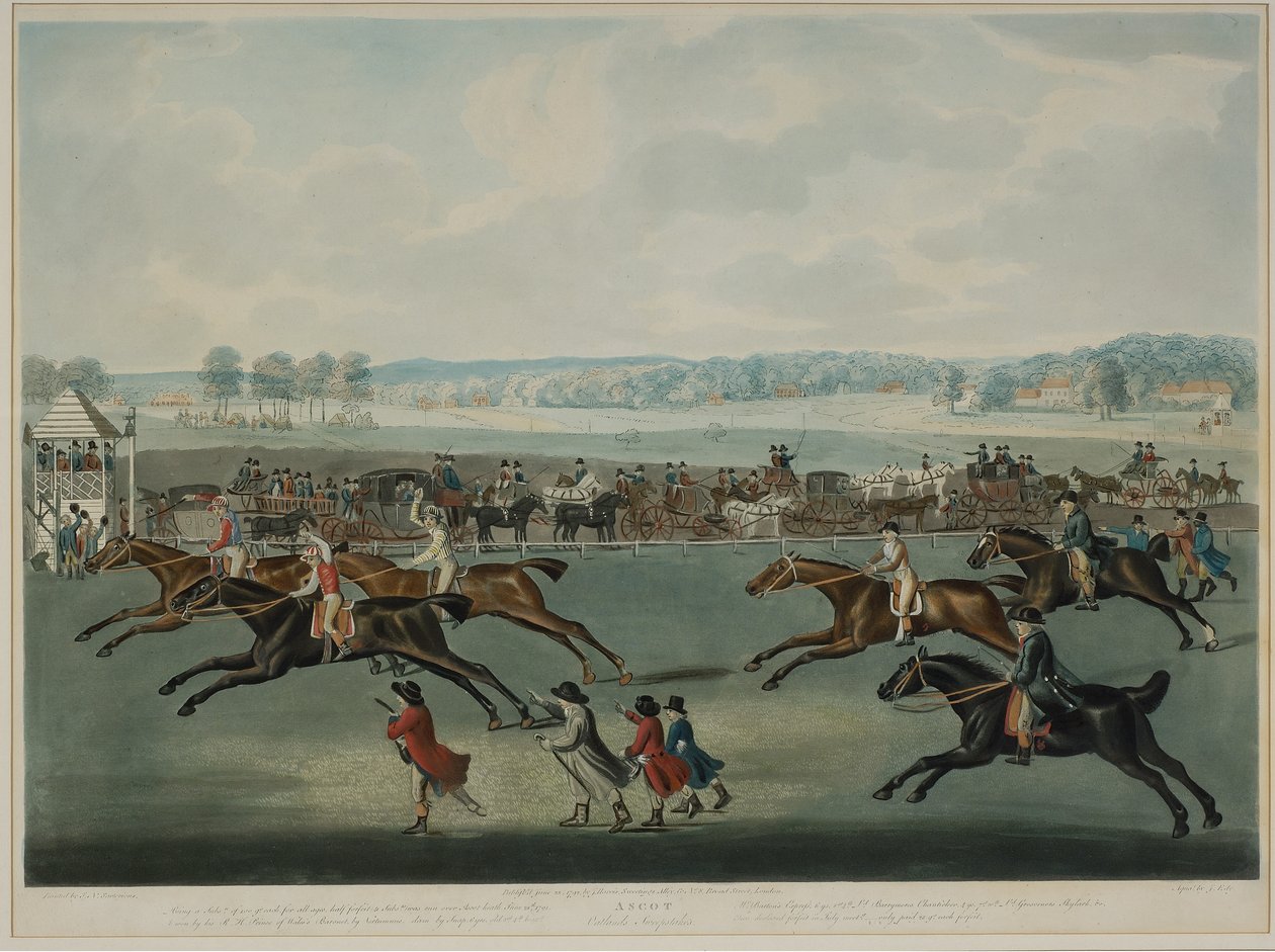 Ascot - Oatlands Sweepstakes, graverade av J.W. Edy (fl. 1780-1820), publicerad 1792 (akvatint) av John Nott (after) Sartorius