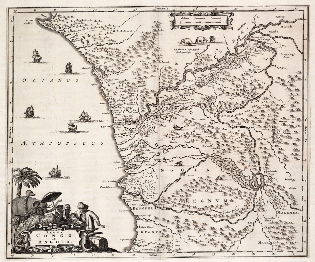 Karta över Kongo och Angola, Afrika av John Ogilby