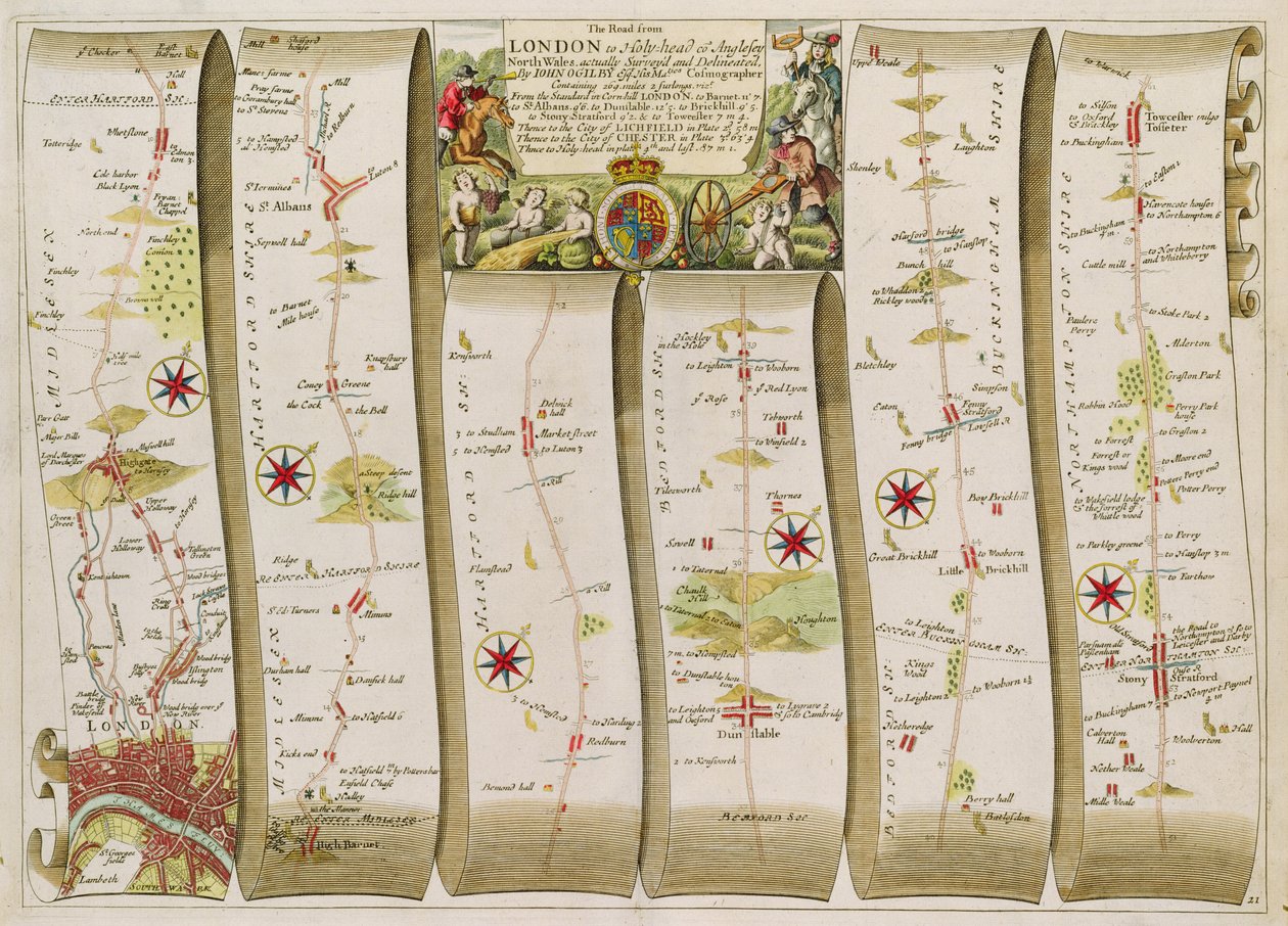Vägen från London till Holy-Head (färggravyr) av John Ogilby