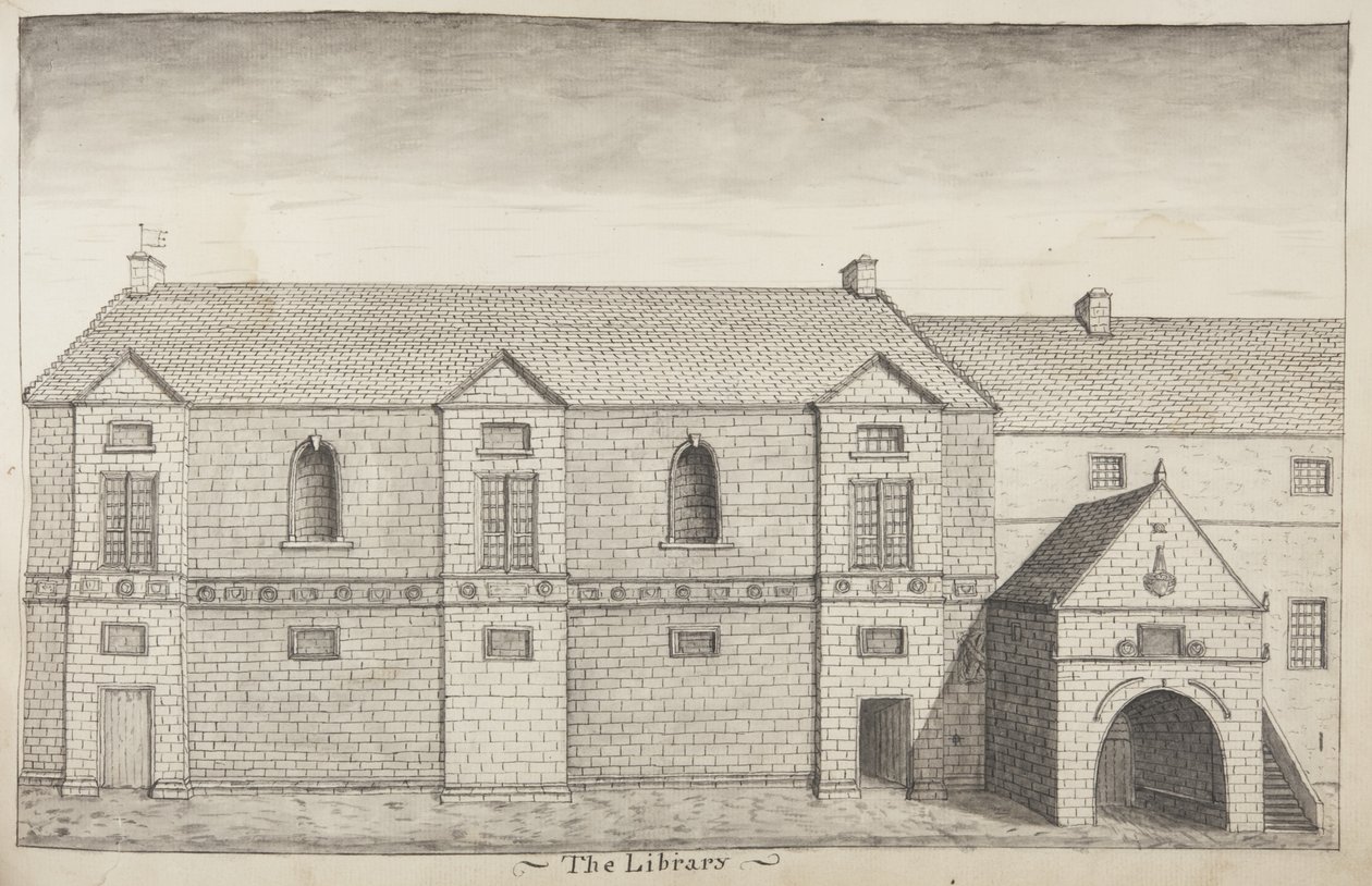 St Andrews Delineated - The Library (penna & tvätt på papper) av John Oliphant