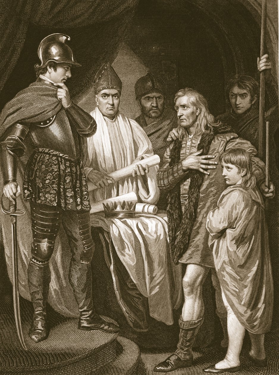 Baliol överlämnar sin krona till Edward I, graverad av J. Parker, illustration från David Humes "The History of England", pub. av R. Bowyer, London, 1812 av John Opie
