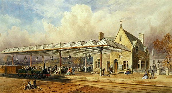 Järnvägsstation, 1868 (wc och penna och bläck på papper) av John Osborn Brown