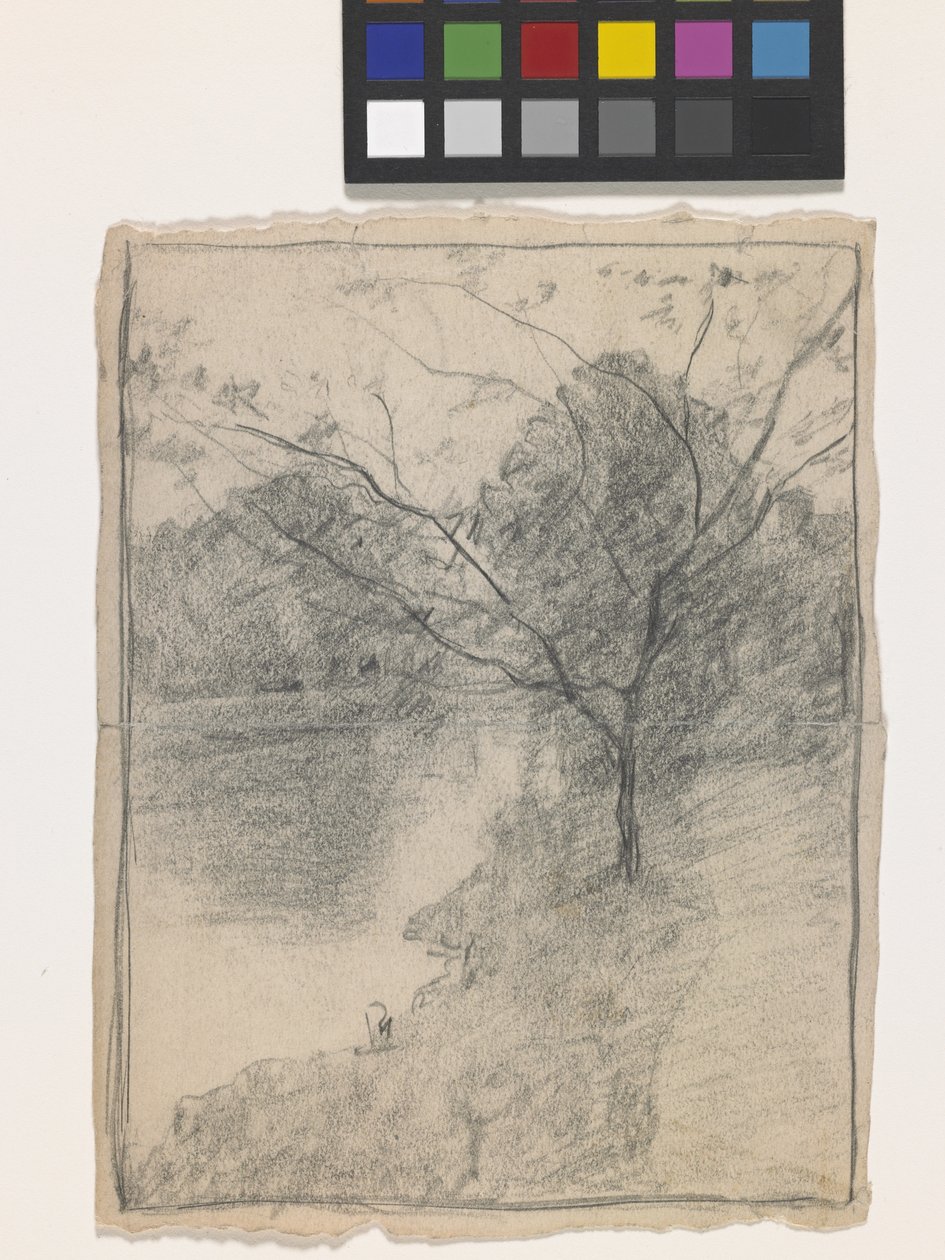 Tree Beside A Stream (penna på benvitt papper) av John Otis Adams