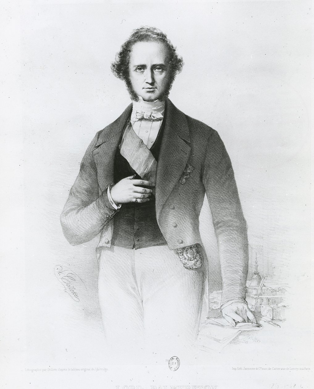 Porträtt av Henry John Temple (1784-1865) Lord Palmerston, graverad av Collette av John Partridge