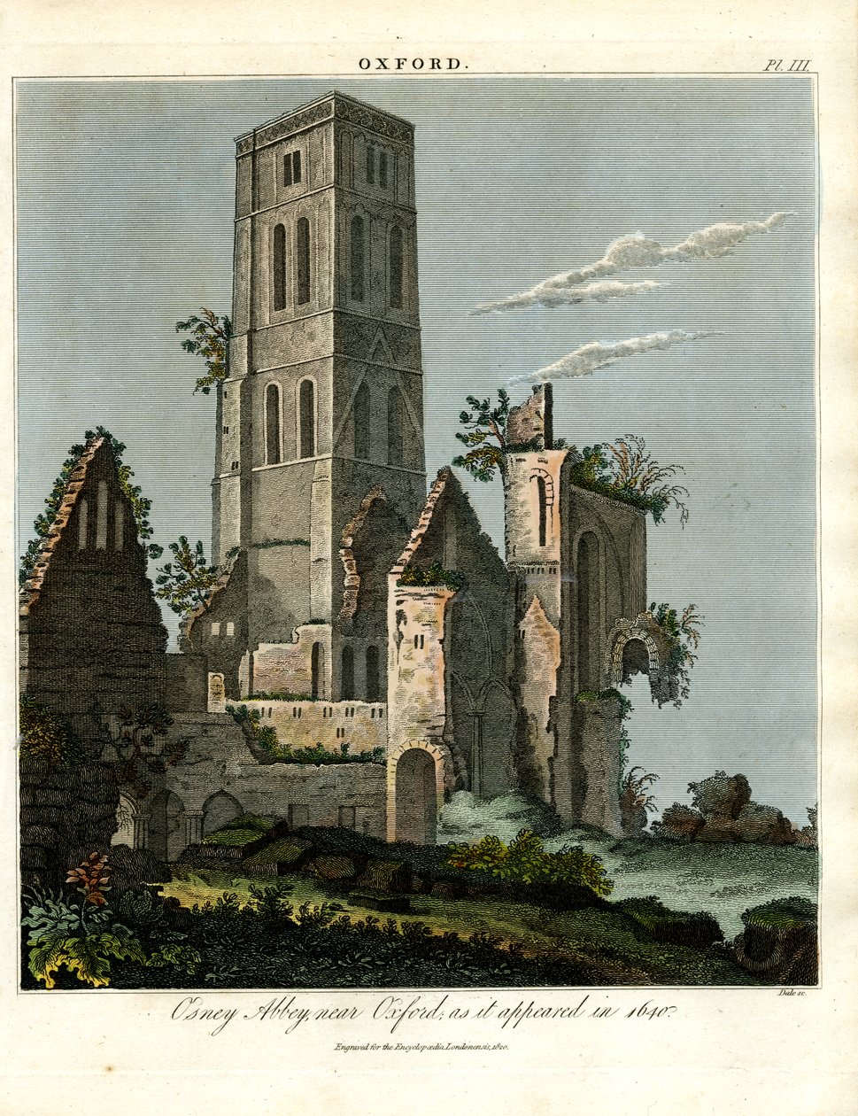 Osney Abbey nära Oxford som det såg ut 1650 av John Pass