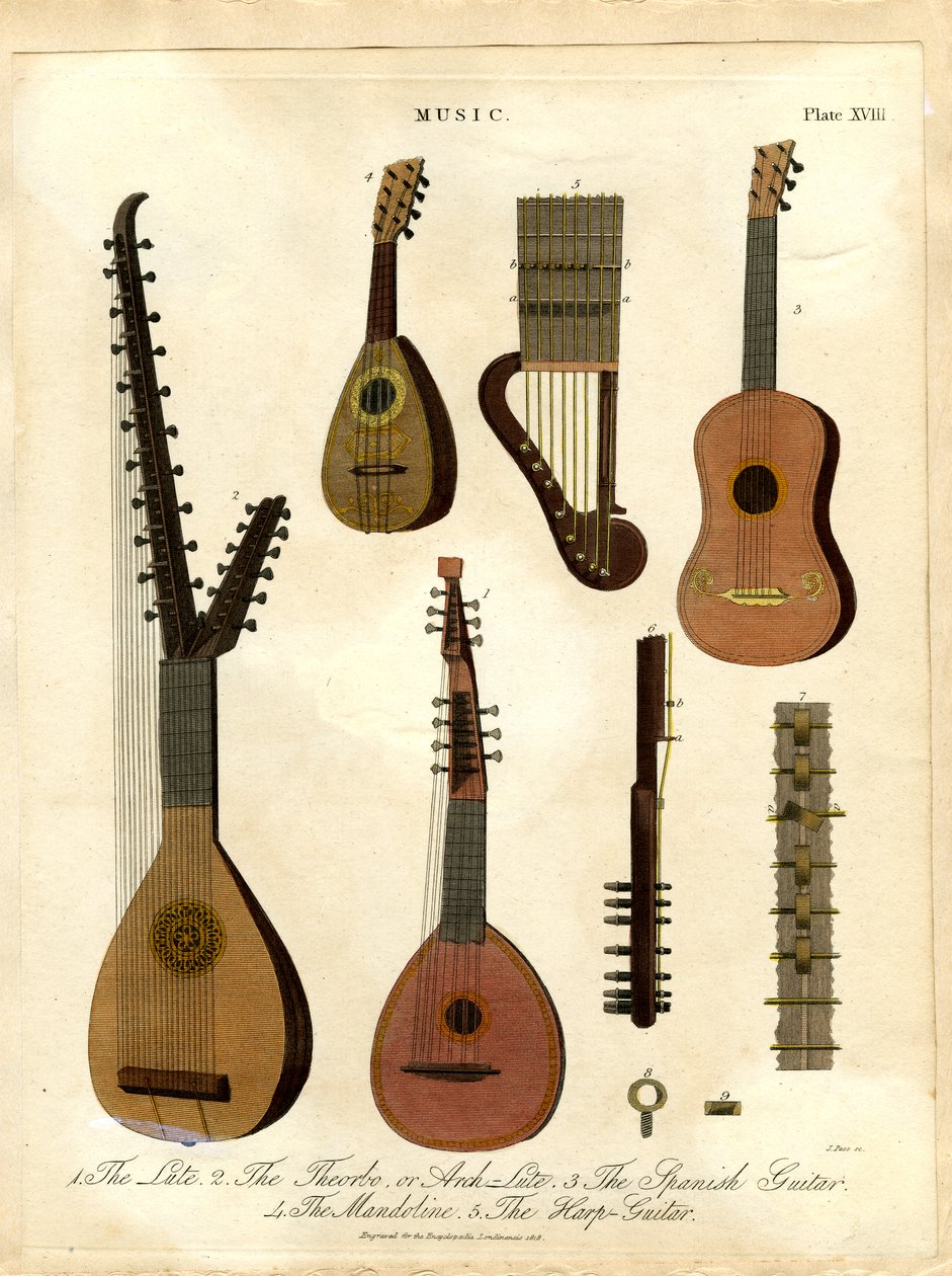 Luta;Theorbe;eller bågluta;spansk gitarr;mandolin;harpgitarr av John Pass