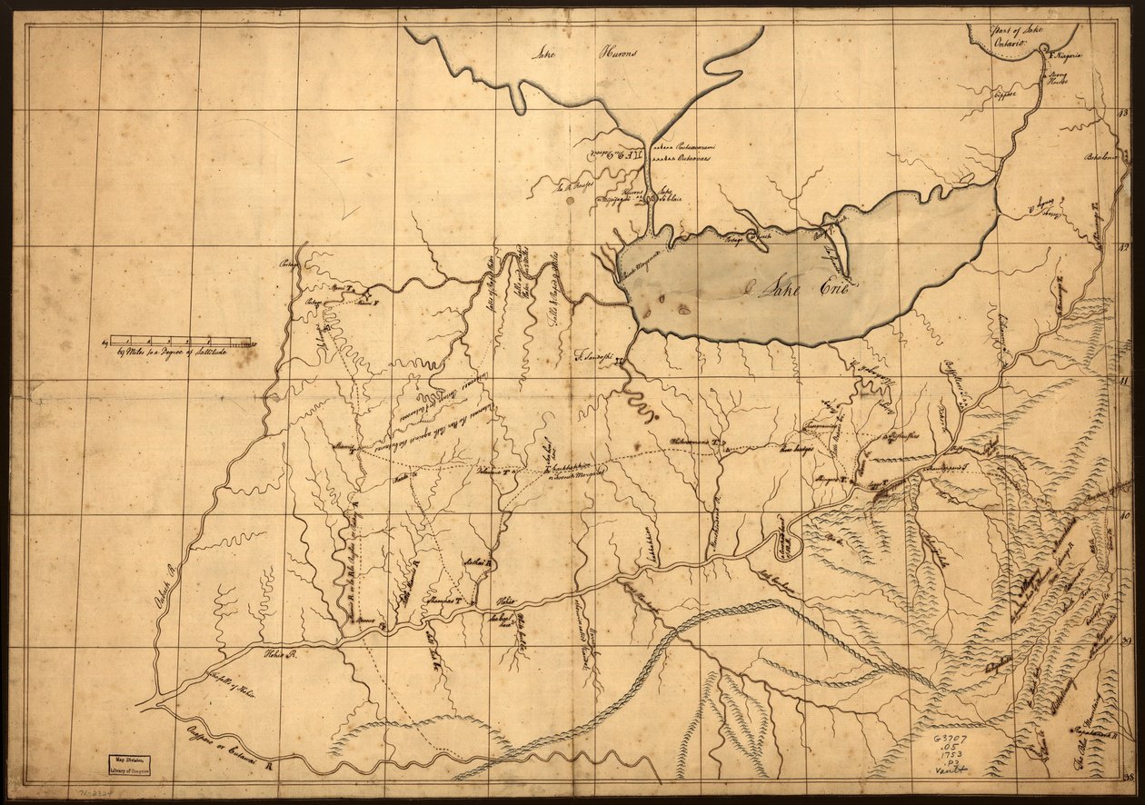 (En handelsresandes karta över Ohio-landet före 1753. LOC gm71002324 av John Patten