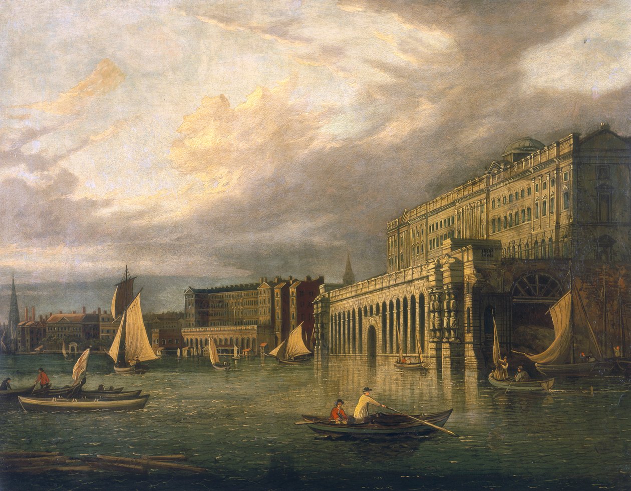 "Somerset House och Adelphi från floden", c1825 av John Paul