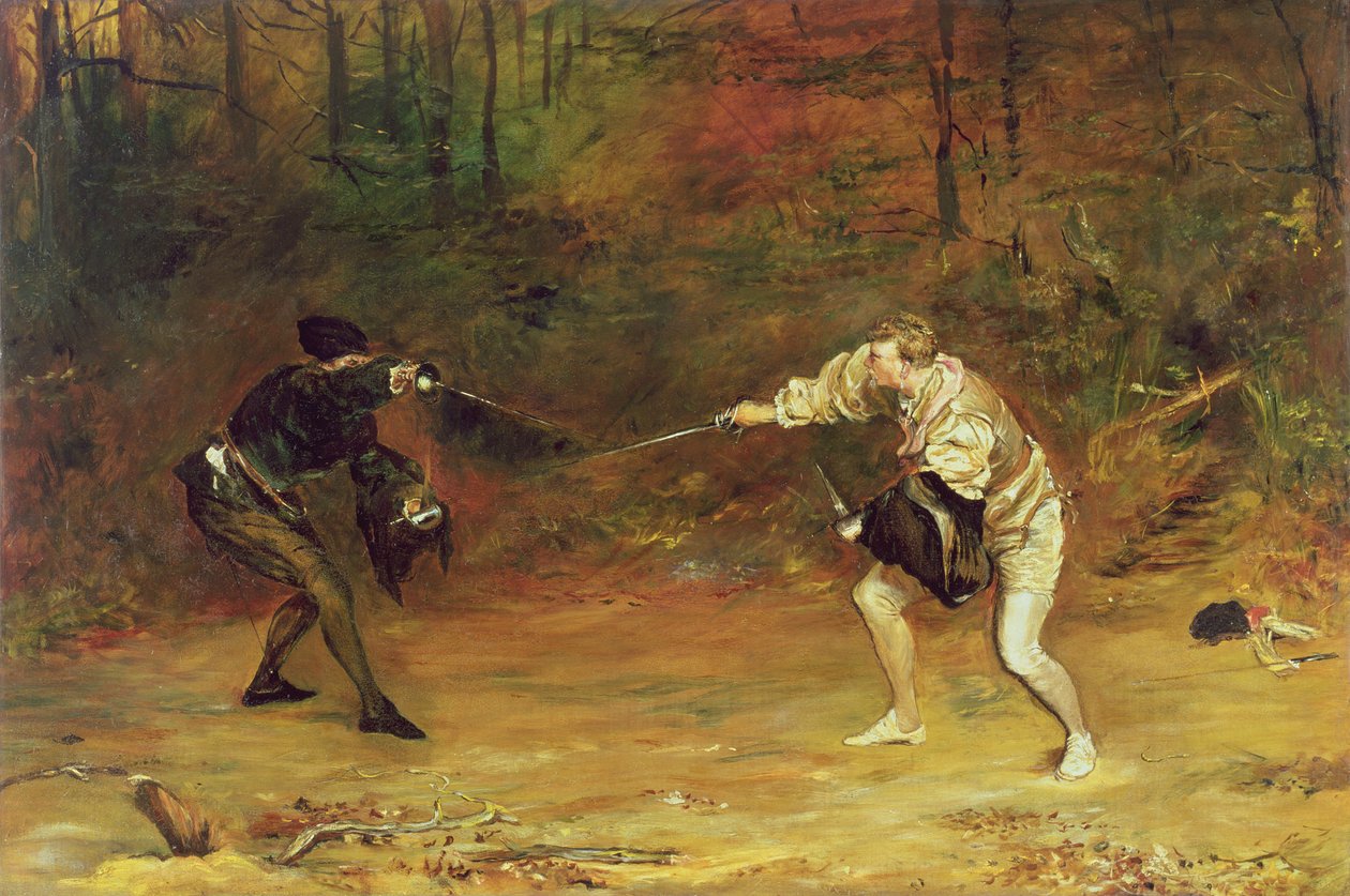 To the Death: A Sword and Dagger Fight med ena handen slår kall död åt sidan och med den andra skickar den tillbaka av John Pettie