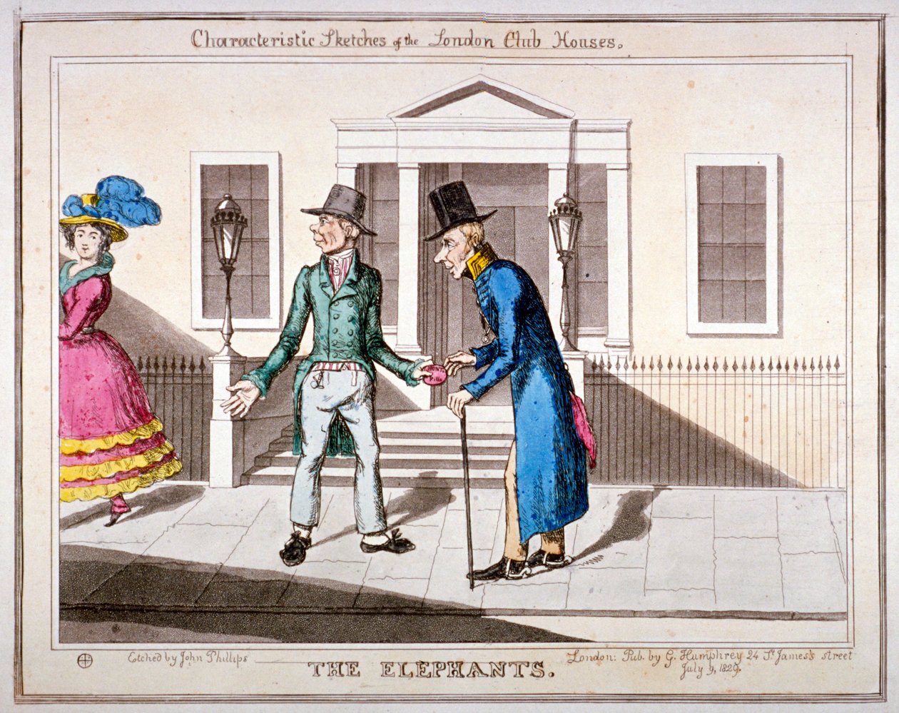 "Karakteristiska skisser av Londons klubbhus": "Elefanterna", 1829 av John Phillips