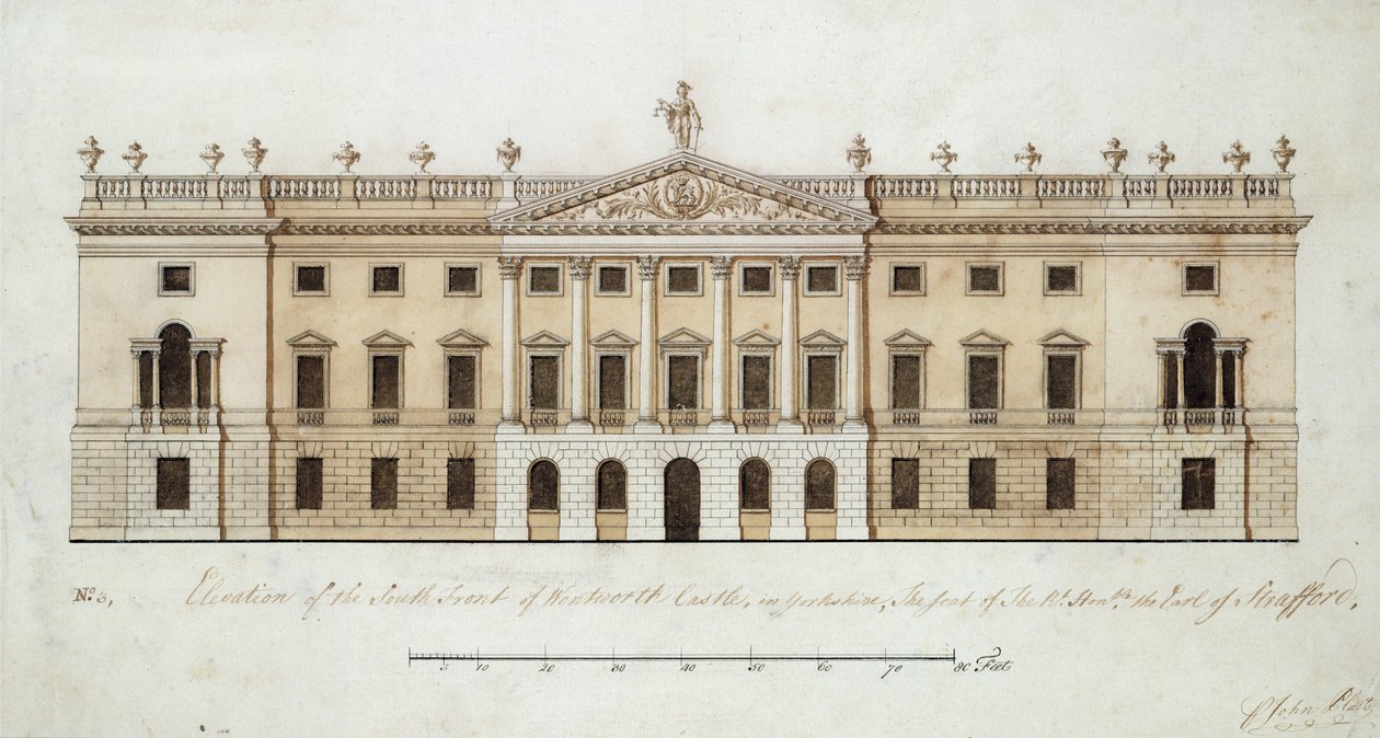 Wentworth Castle, design för sydfronten, ca 1760 (penna & bläck och akvarell på papper) av John Platt