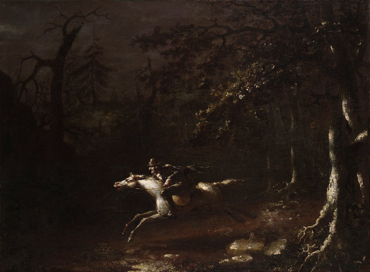 Ichabod Crane som flyger från den huvudlösa ryttaren av John Quidor