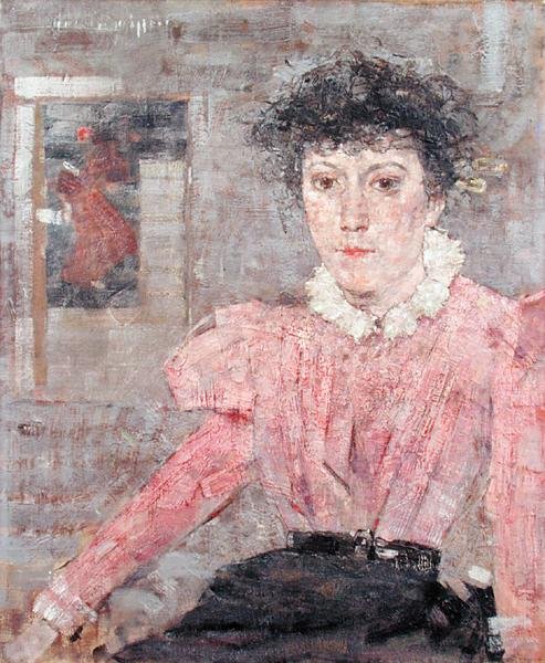 Den rosa blusen (olja på duk) av John Quinton Pringle