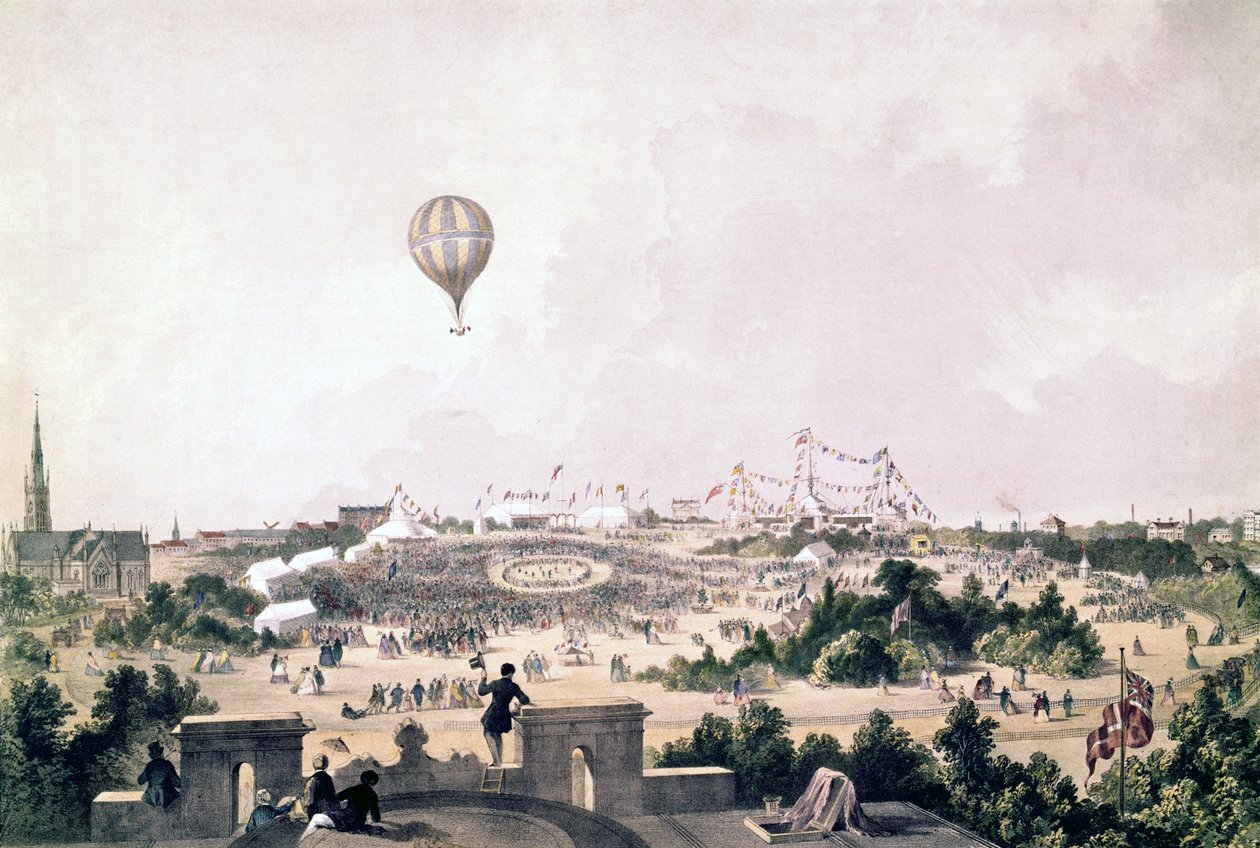 En luftballong över Fancy Fair, Princess Park, Liverpool, augusti 1849 av John R. Isaac
