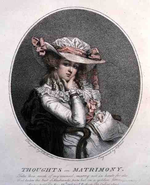 Tankar om äktenskap, graverad av William Ward (1766-1826), pub. av konstnären av John Raphael (after) Smith