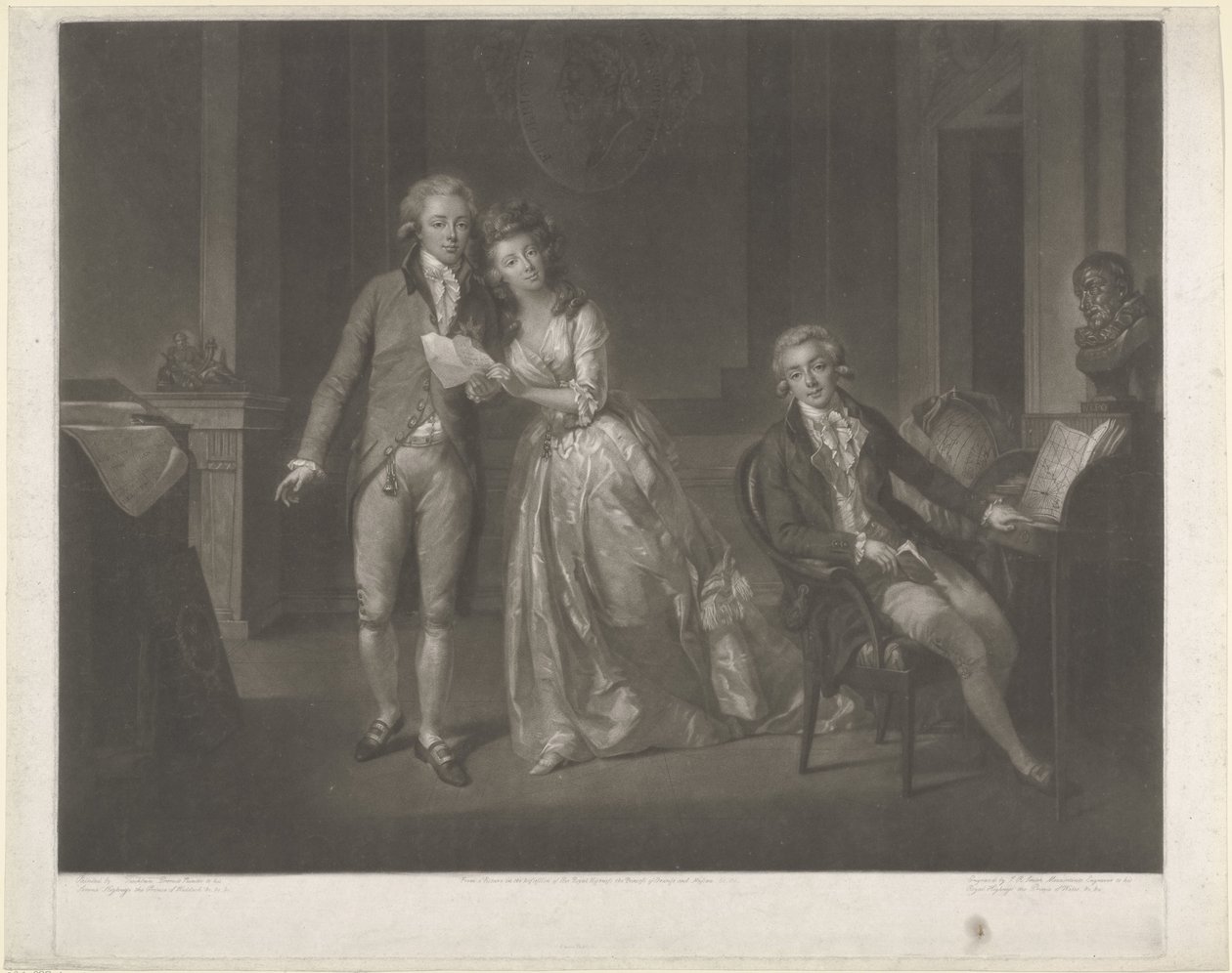 Porträtt av Louise, prinsessan av Orange-Nassau, William I Frederik, kung av Nederländerna, och Frederik, prins av Orange-Nassau av John Raphael Smith