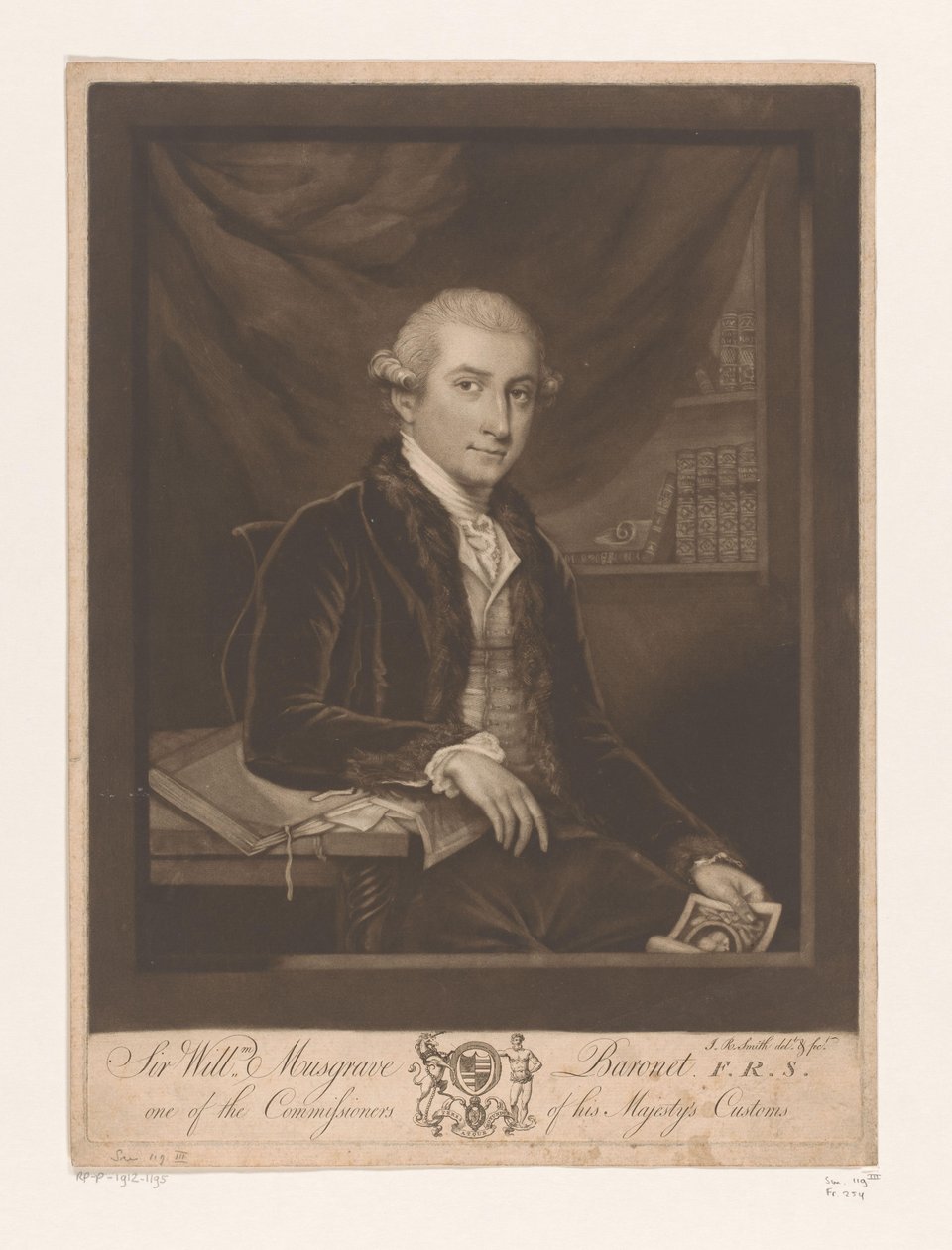 Porträtt av William Musgrave Sir Willm. Musgrave Baronet F.R.S. en av kommissarierna för hans Majestäts tullar (titel på objekt) av John Raphael Smith