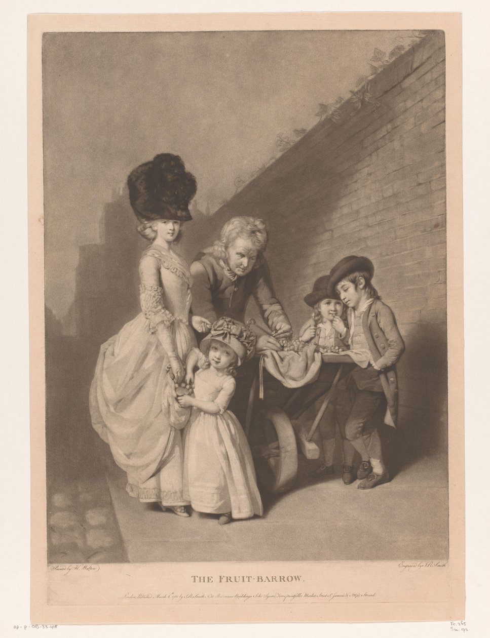 Porträtt av en familj, möjligen familjen Walton The Fruit-Barrow (titel på objekt) av John Raphael Smith