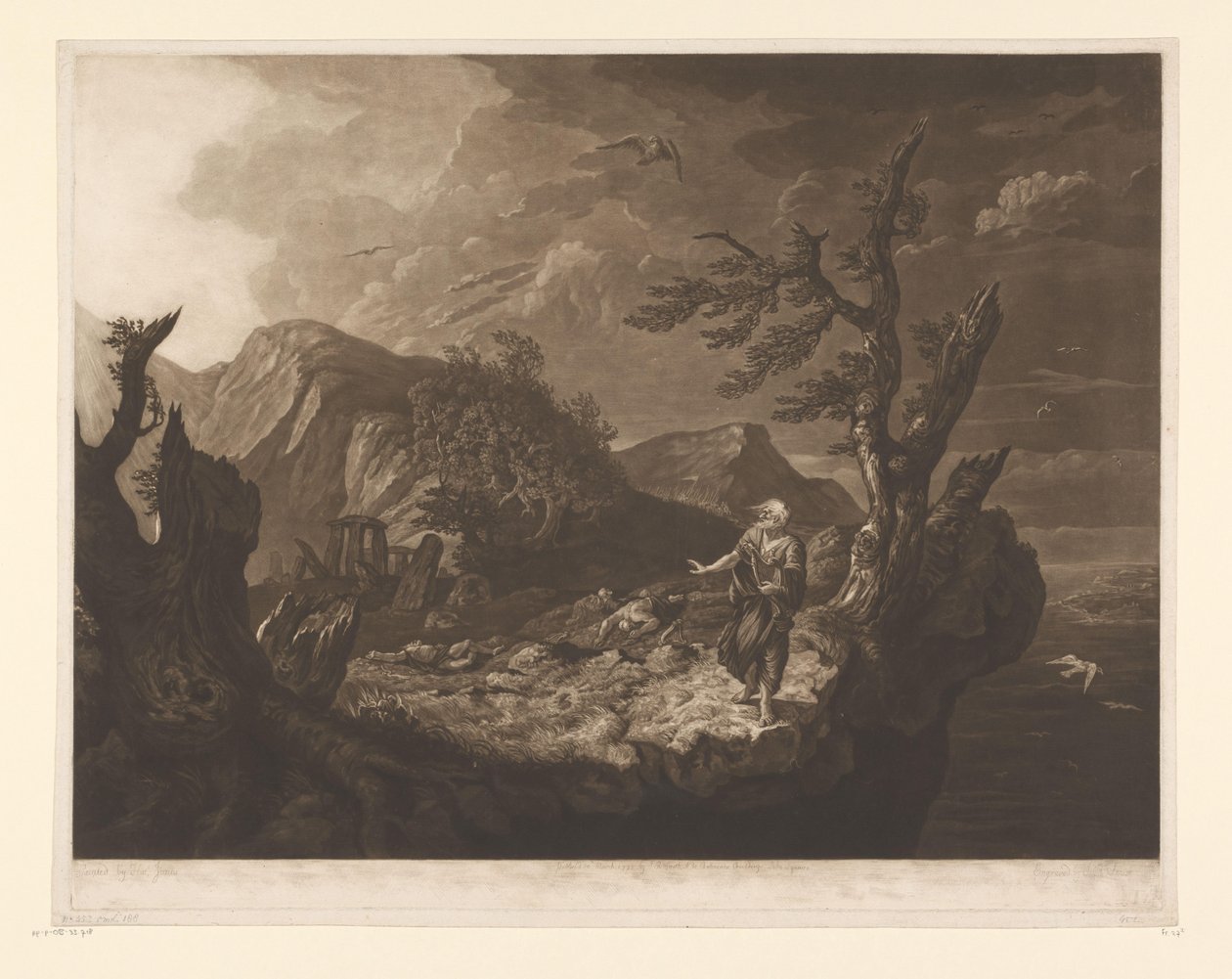 Stormigt landskap med bard på kanten av en klippa av John Raphael Smith