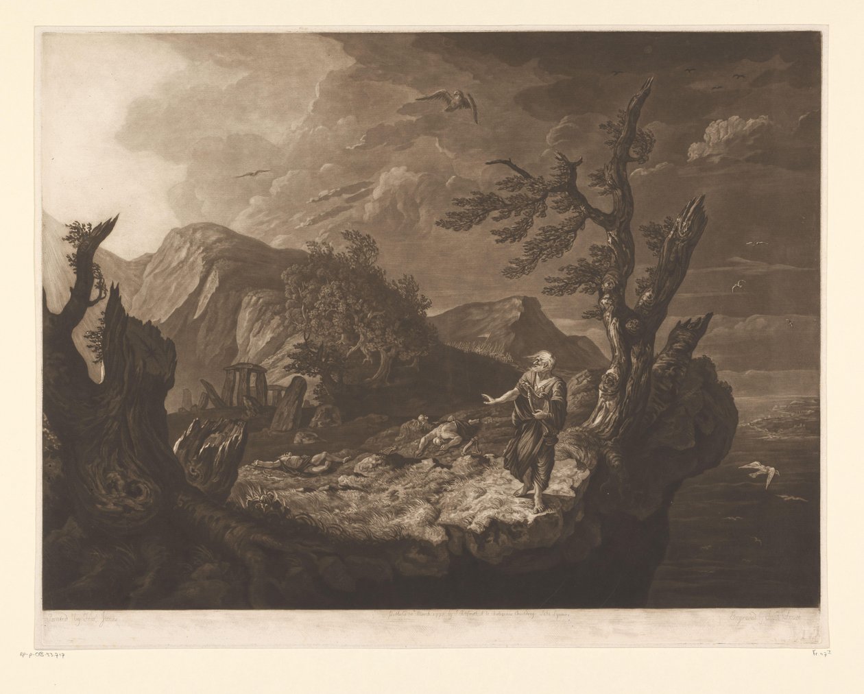Stormigt landskap med bard på kanten av en klippa av John Raphael Smith
