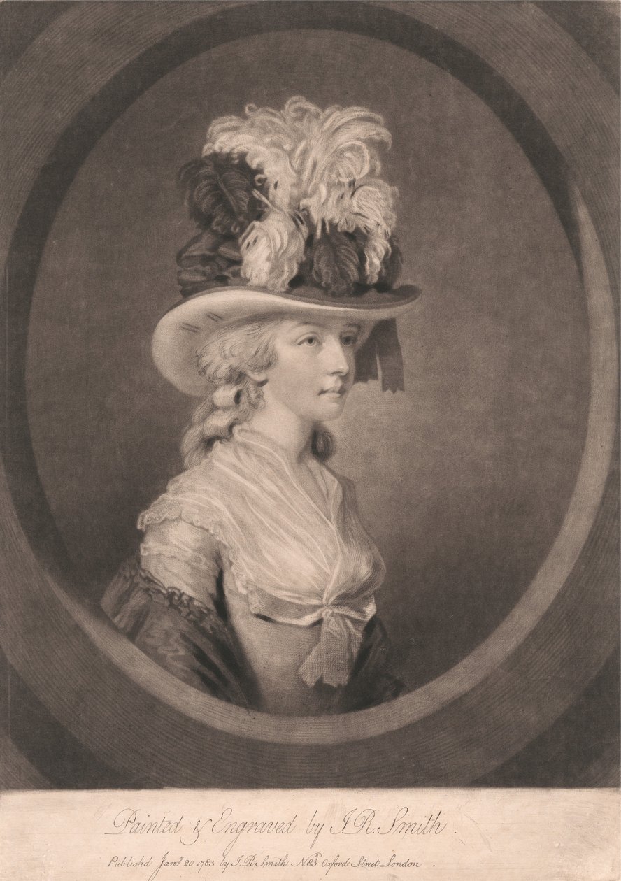 Ung dam med fjäderhatt av John Raphael Smith