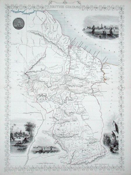 British Guyana, från en serie världskartor publicerad av John Tallis & Co., New York och London av John Rapkin