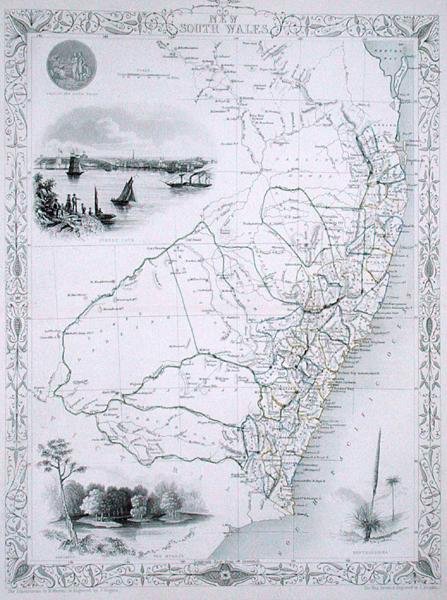 New South Wales, från en serie världskartor publicerade av John Tallis & Co., London och New York av John Rapkin