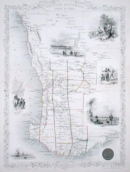 Western Australia, från en serie världskartor publicerad av John Tallis & Co., London & New York av John Rapkin