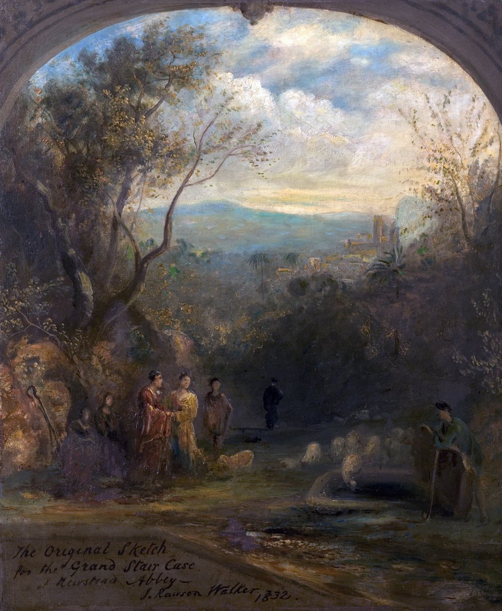 Originalskissen för den stora trappan i Newstead Abbey, Nottinghamshire, 1832 av John Rawson Walker