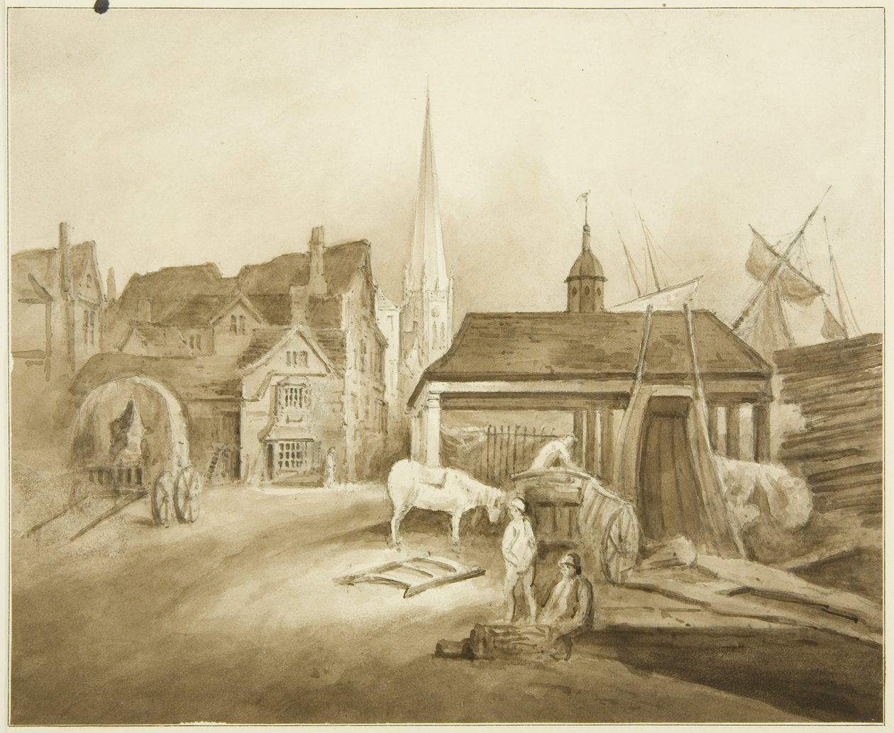 Nordöstra änden av King Street, som visar Welsh Market (teckning, akvarell) av John Reverend Eden