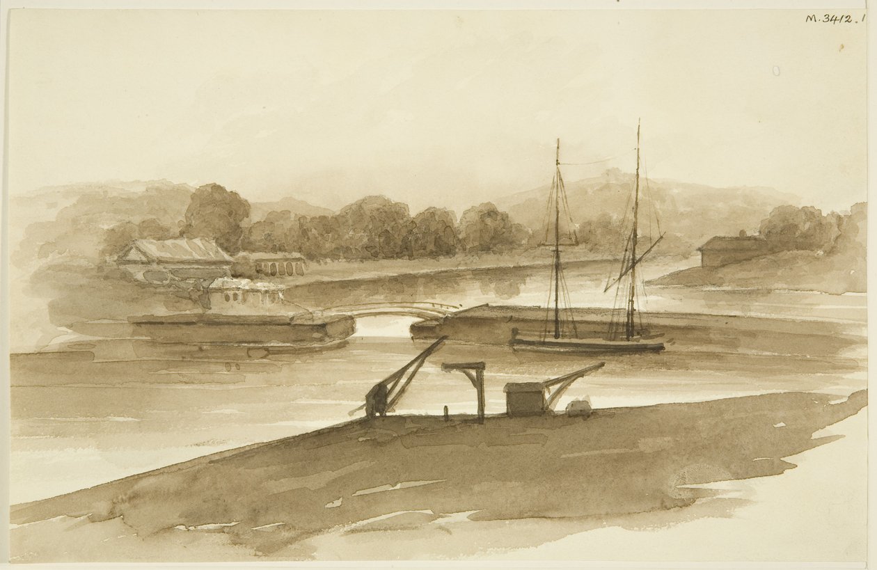 Prince Street Bridge och Ropewalk, sett från Mud Dock (penna och akvarell på papper) av John Reverend Eden