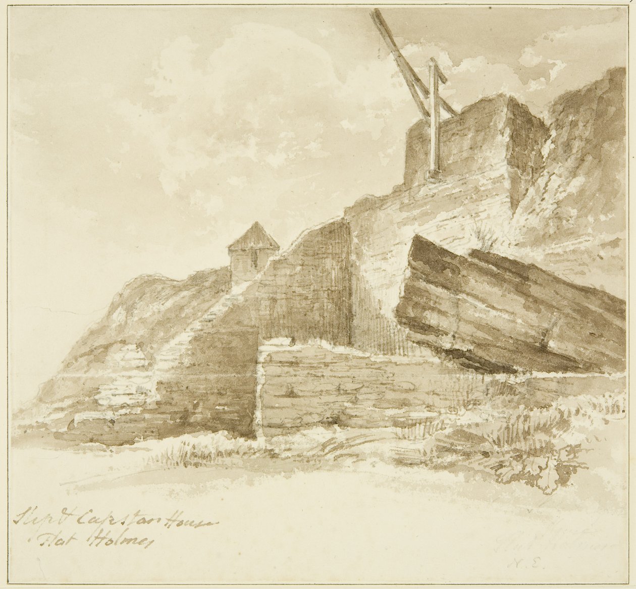 Slip och Capstan House, Flat Holm av John Reverend Eden