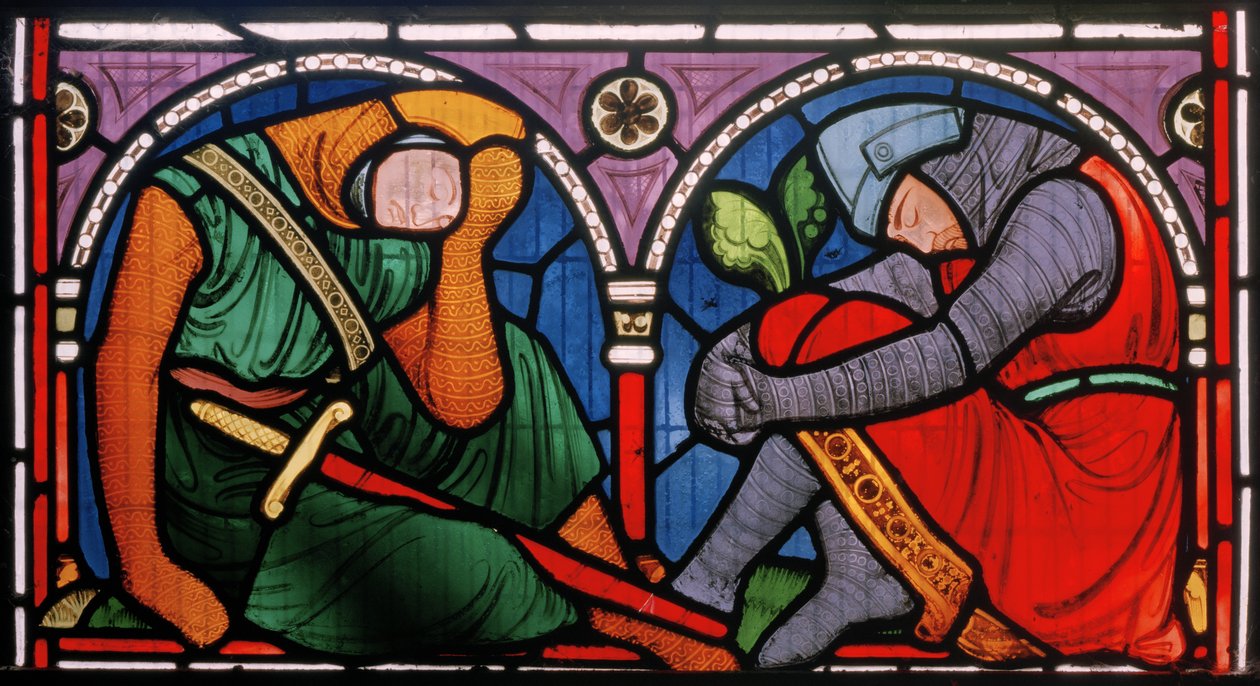 Denstone, All Saints, Clayton & Bell, John Richard Clayton (1827-1913), sleepingcowering Knights, The Resurrection, ca 1861 av John Richard Clayton