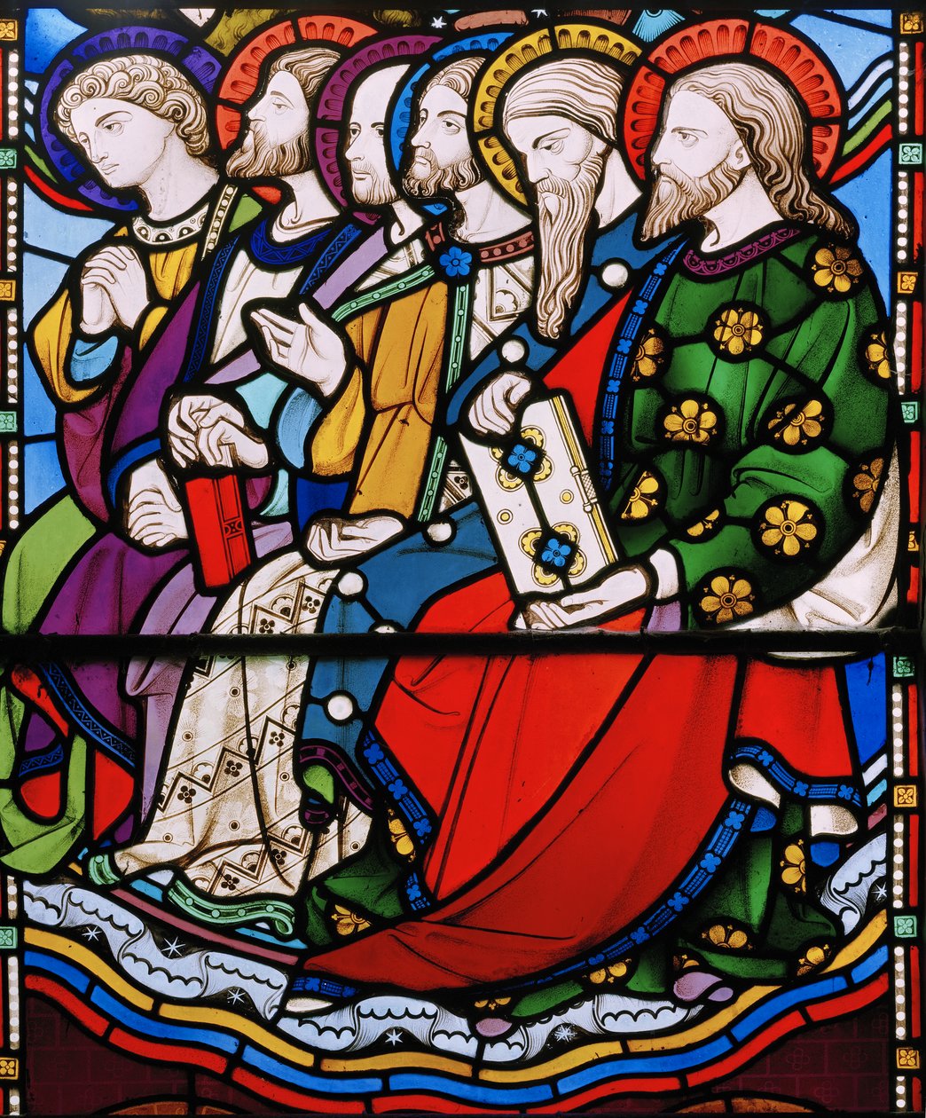 Sex apostlar, detalj från The Last Judgement, 1860 (målat glas) av John Richard Clayton