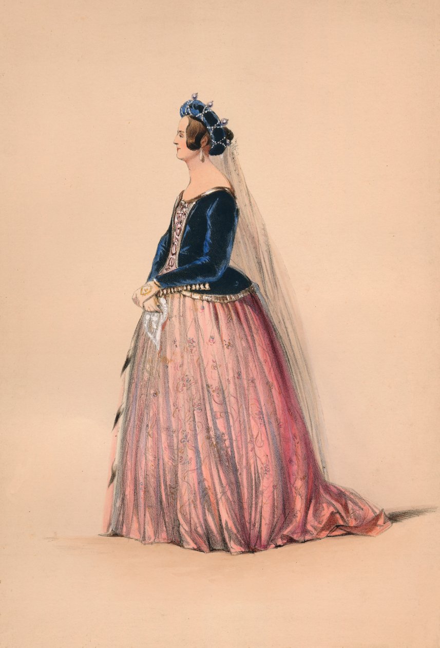 Gäst i kostym för Queen Victorias Bal Costumé, 12 maj 1842, 1843. av John Richard Coke Smyth