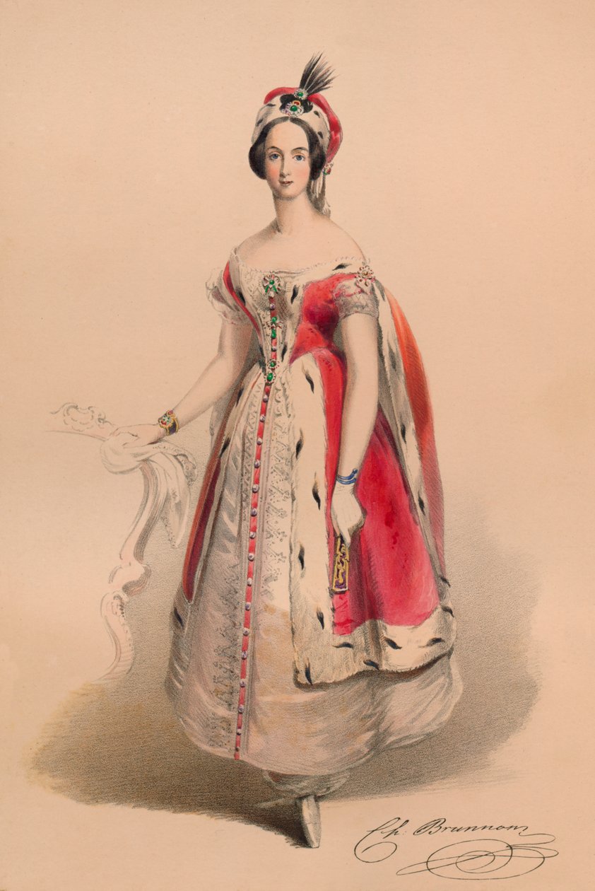 Gäst i kostym för Queen Victorias Bal Costumé, 12 maj 1842, 1843. av John Richard Coke Smyth