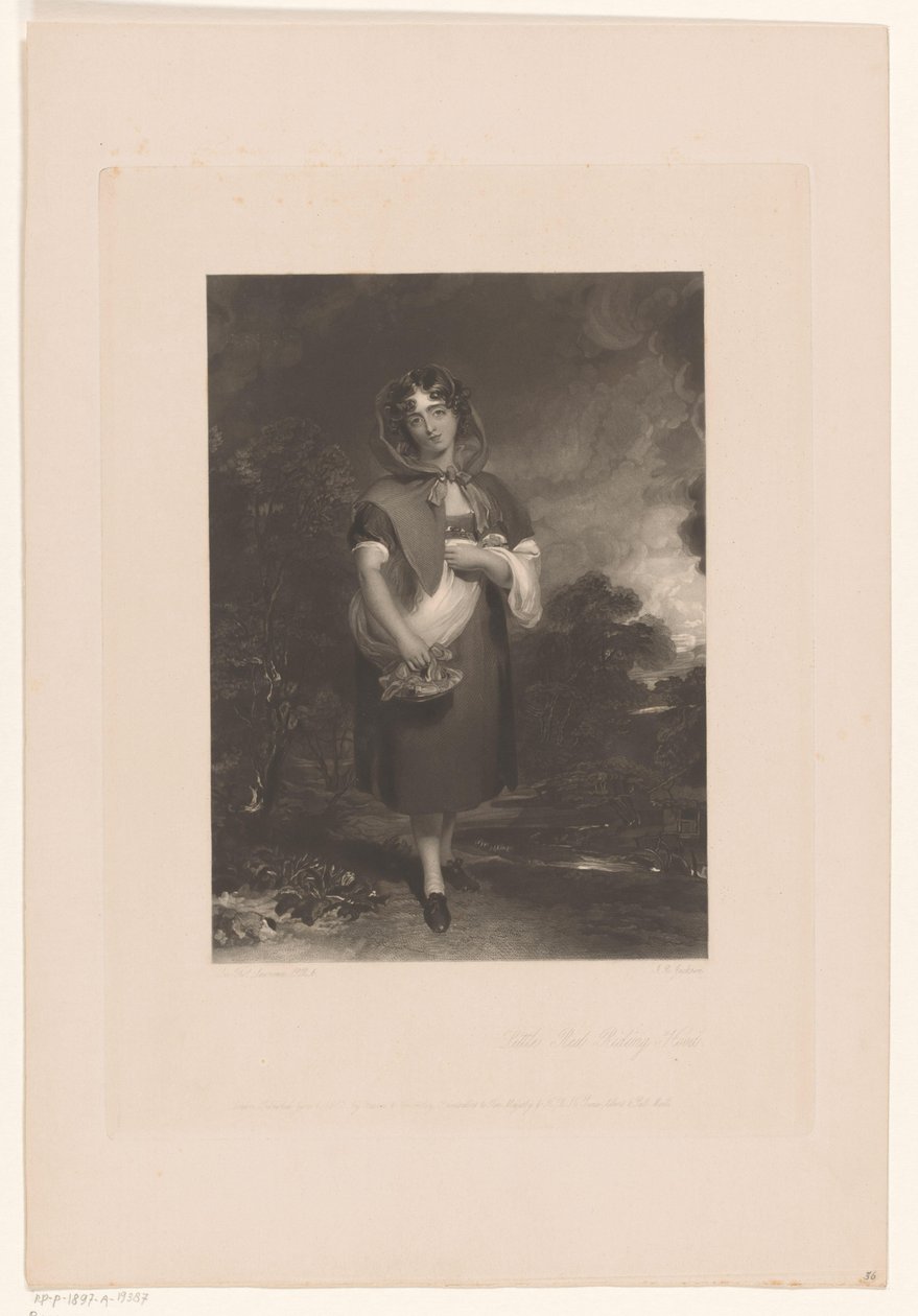 Ung kvinna med en huva och en korg i ett landskap Rödluvan (titel på objekt) av John Richardson Jackson