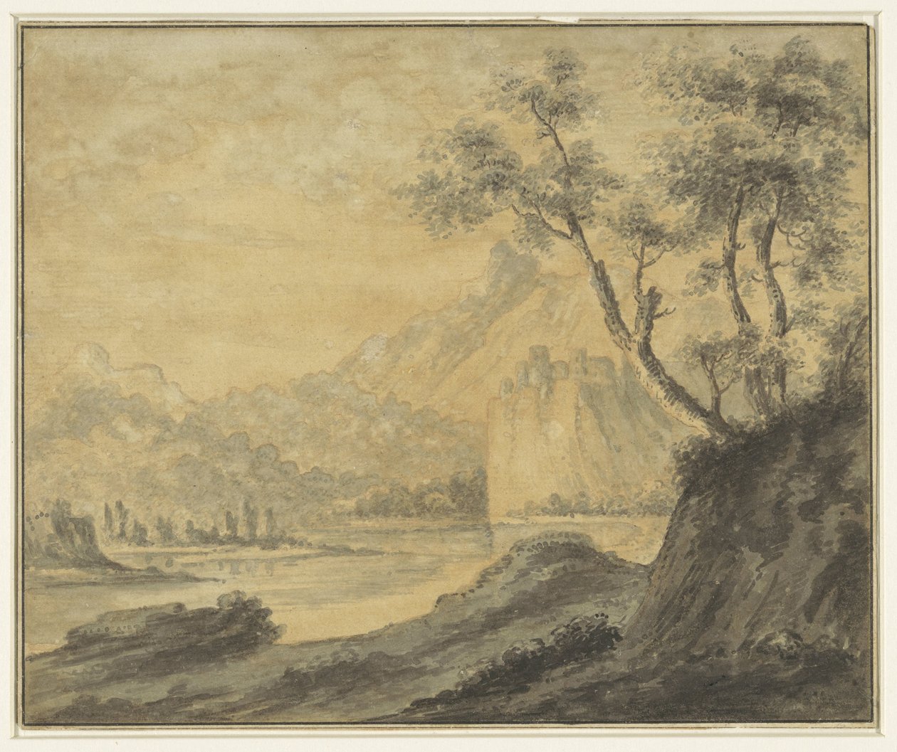 Flodlandskap med stenar av John Robert Cozens (manner of)